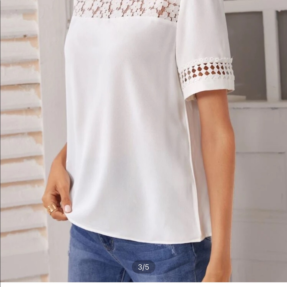 Contrast Lace Short Sleeve Blouse